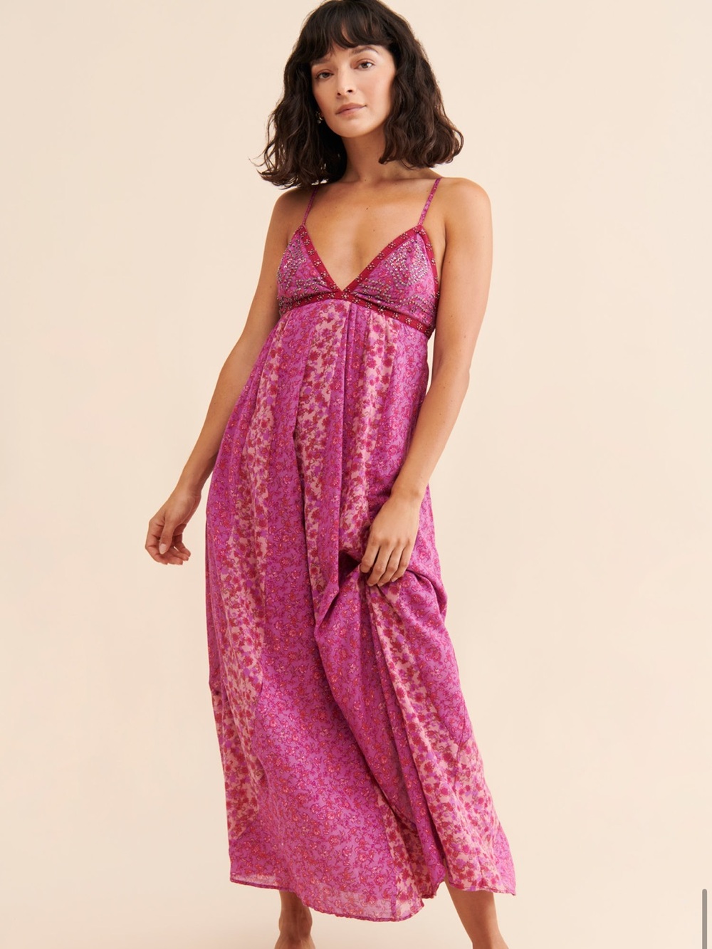 Free People Forever Time Dress Magenta Floral Slip Dress - Picture 4 of 12